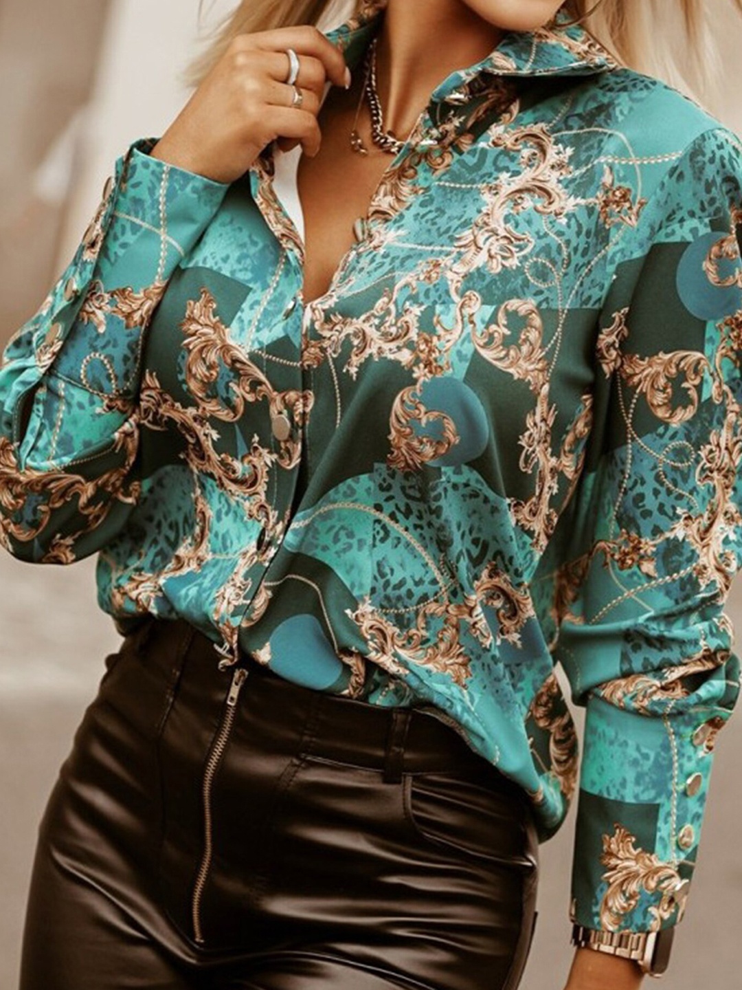 

LULU & SKY Regular Fit Floral Print Spread Collar Shirt, Green