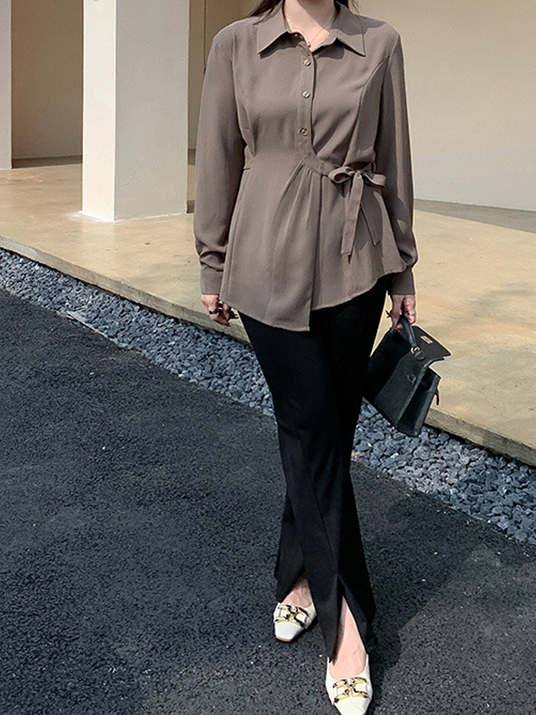 

LULU & SKY Long Sleeve Shirt Style Top, Brown