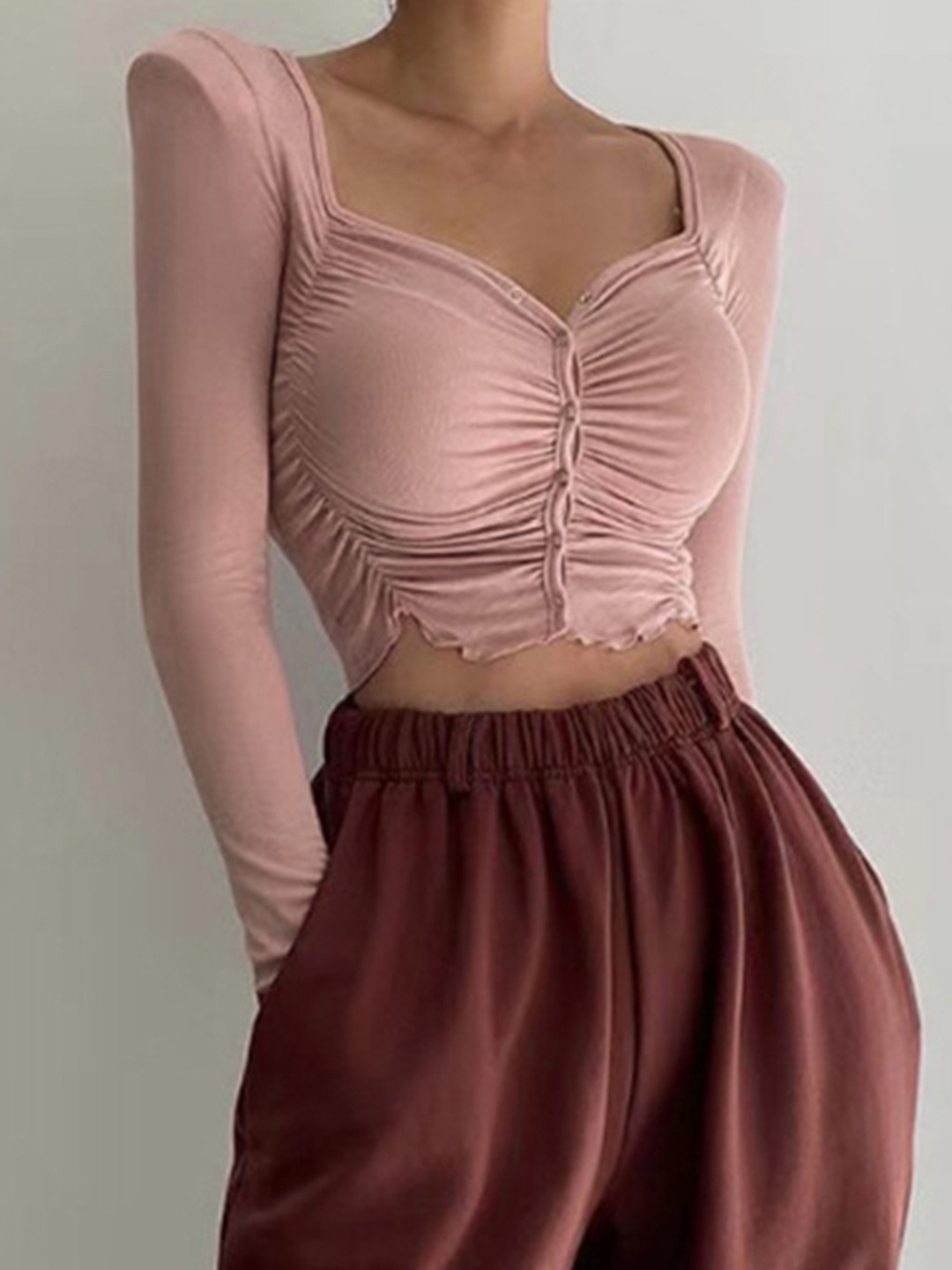

LULU & SKY Round Neck Ruched Regular Top, Pink