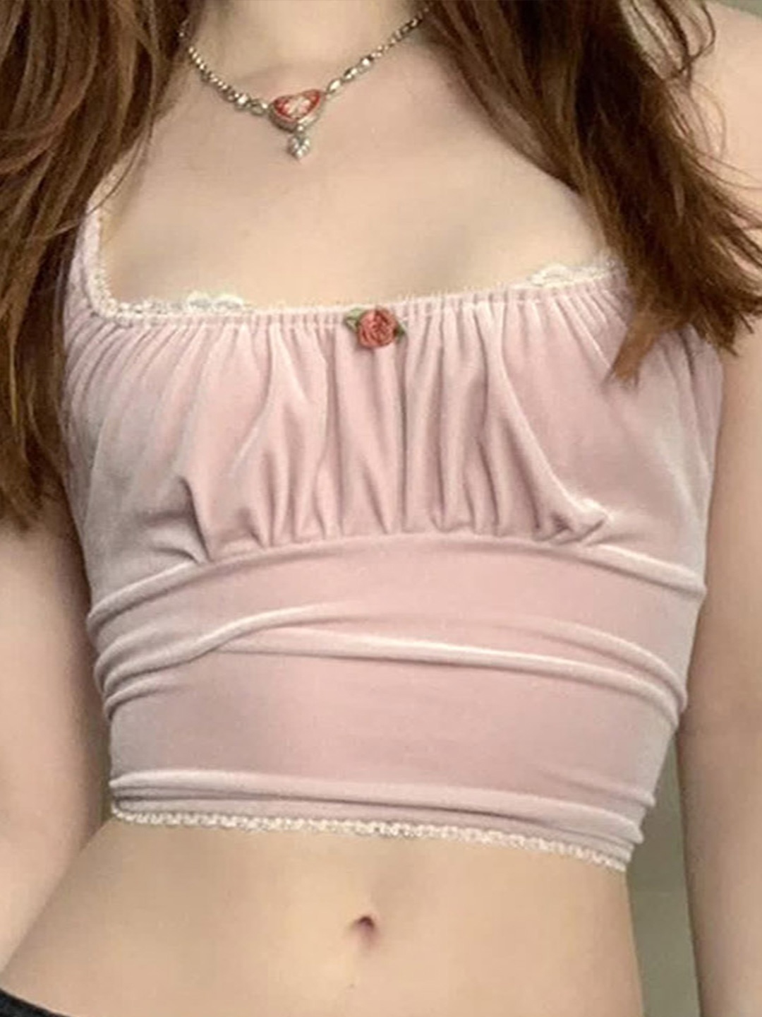 

LULU & SKY Shoulder Straps Tube Crop Top, Pink