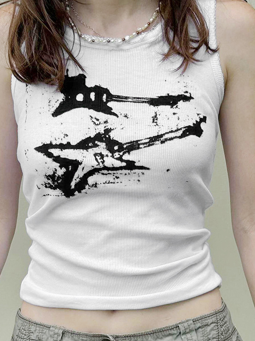 

LULU & SKY Graphic Printed Ribbed Crop Top, White