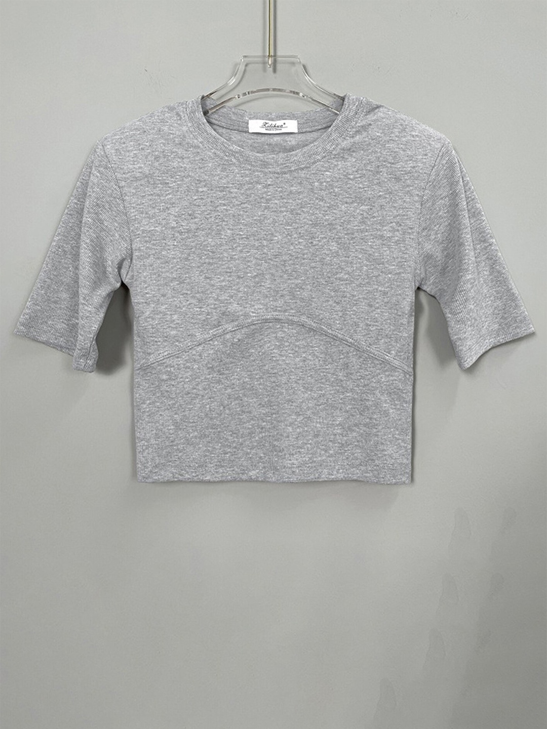 

LULU & SKY Round Neck Short Sleeves Cotton Top, Grey