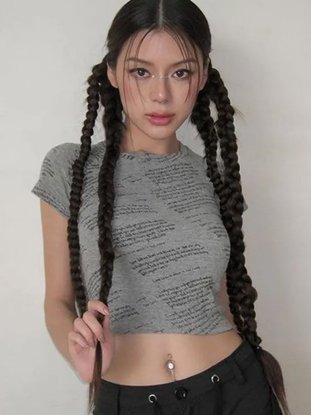 

LULU & SKY Typography Printed Cotton Crop Top, Grey