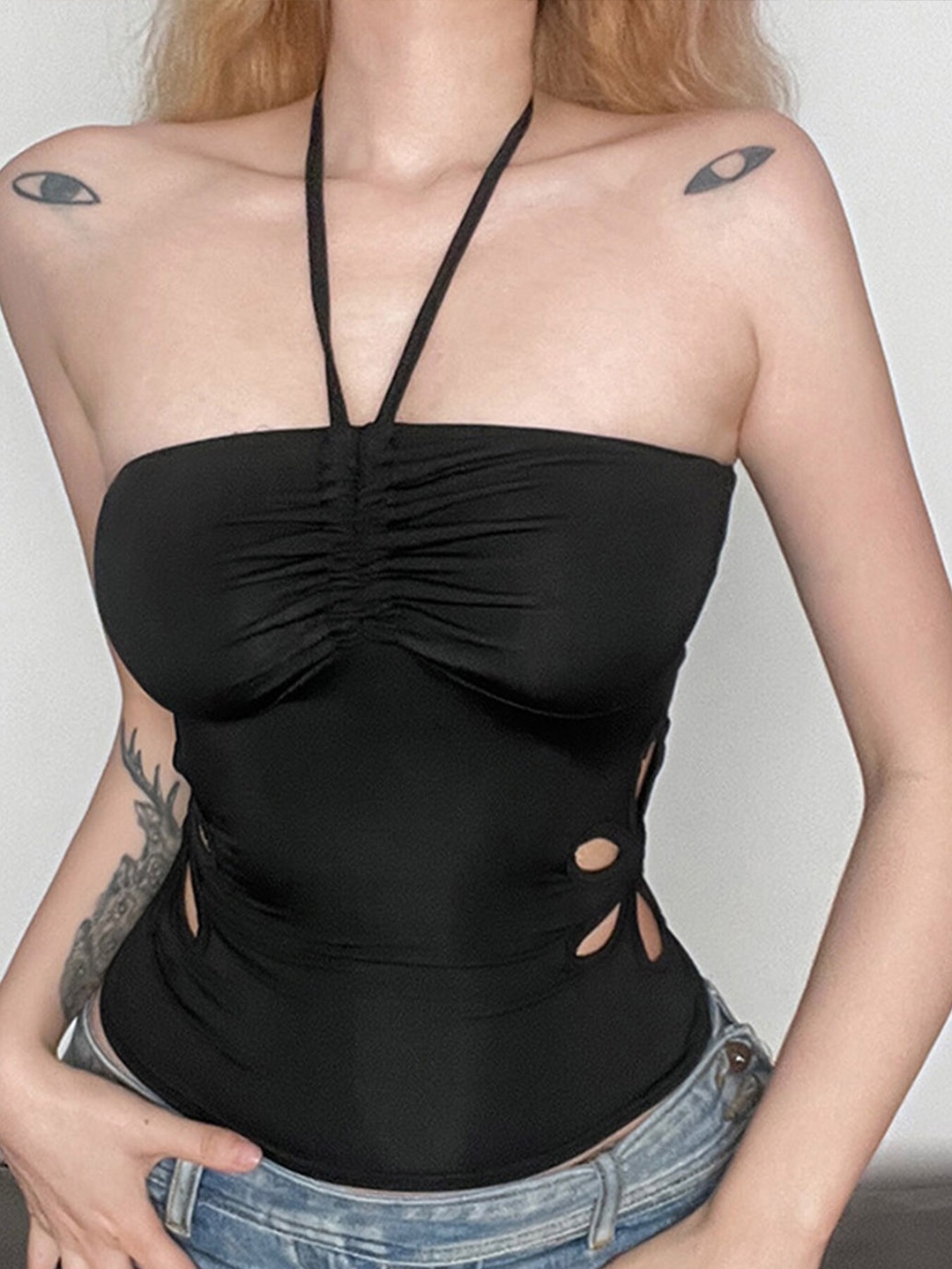 

LULU & SKY Halter Neck Cut Out Tube Top, Black