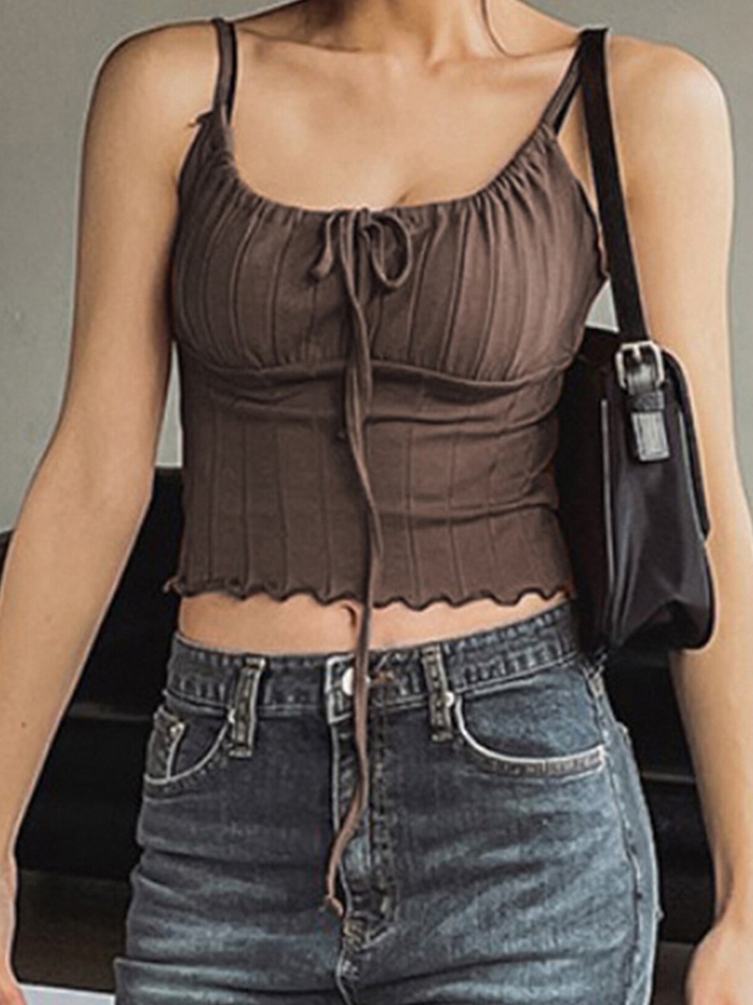 

LULU & SKY Shoulder Straps Crop Regular Top, Brown