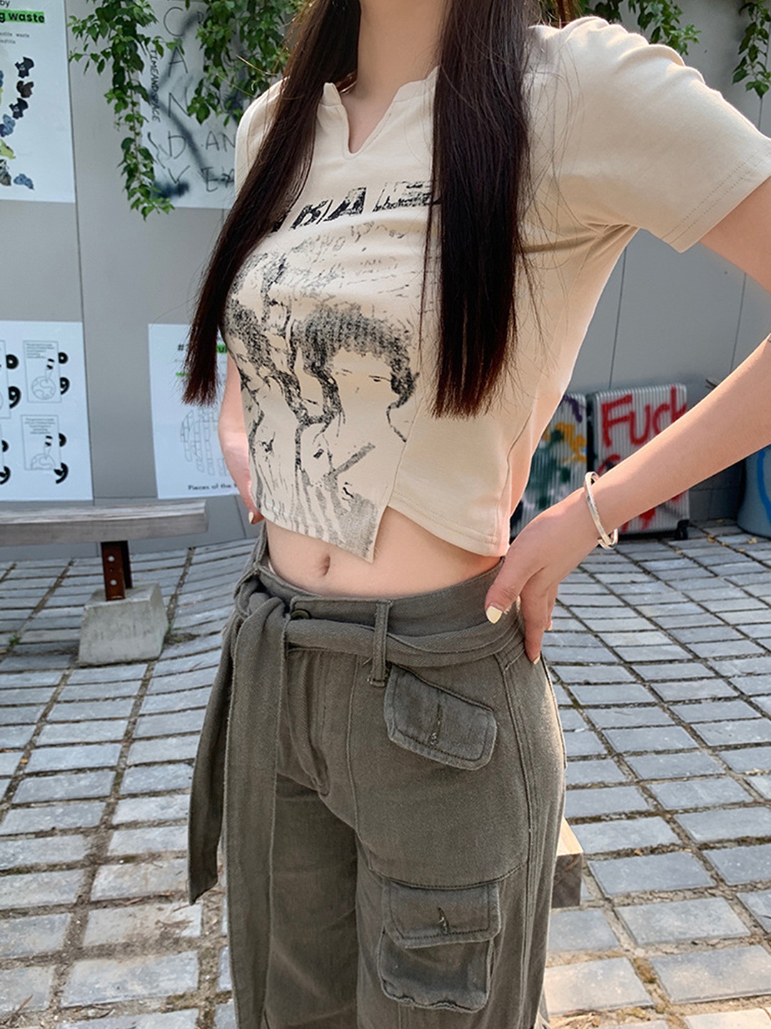 

LULU & SKY Graphic Printed Crop Top, Off white