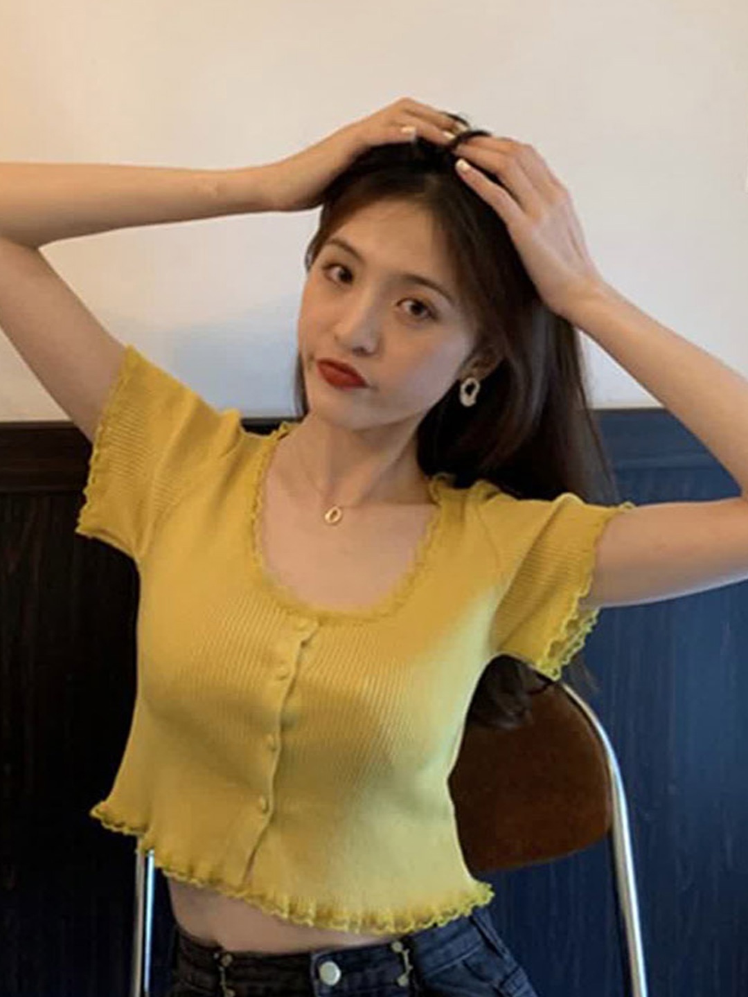 

LULU & SKY Ribbed Crop Top, Yellow