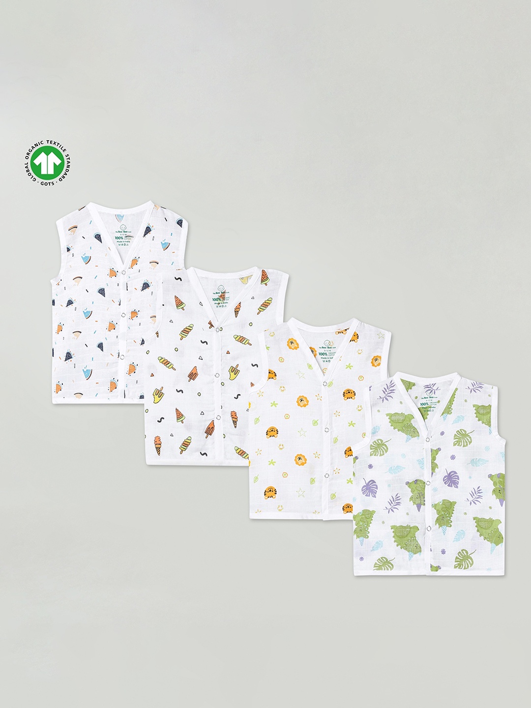 

The Boo Boo Club Infant Pack Of 4 Organic Cotton Innerwear Vests, White