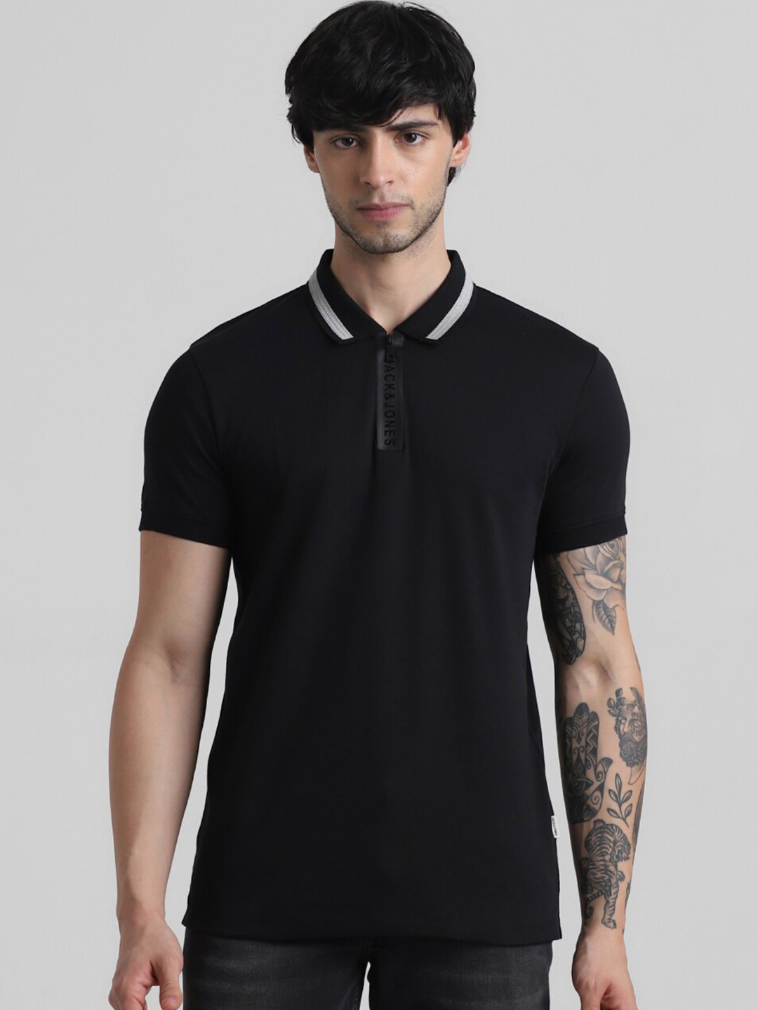 

Jack & Jones Slim Fit Polo Collar Pure Cotton T-shirt, Black