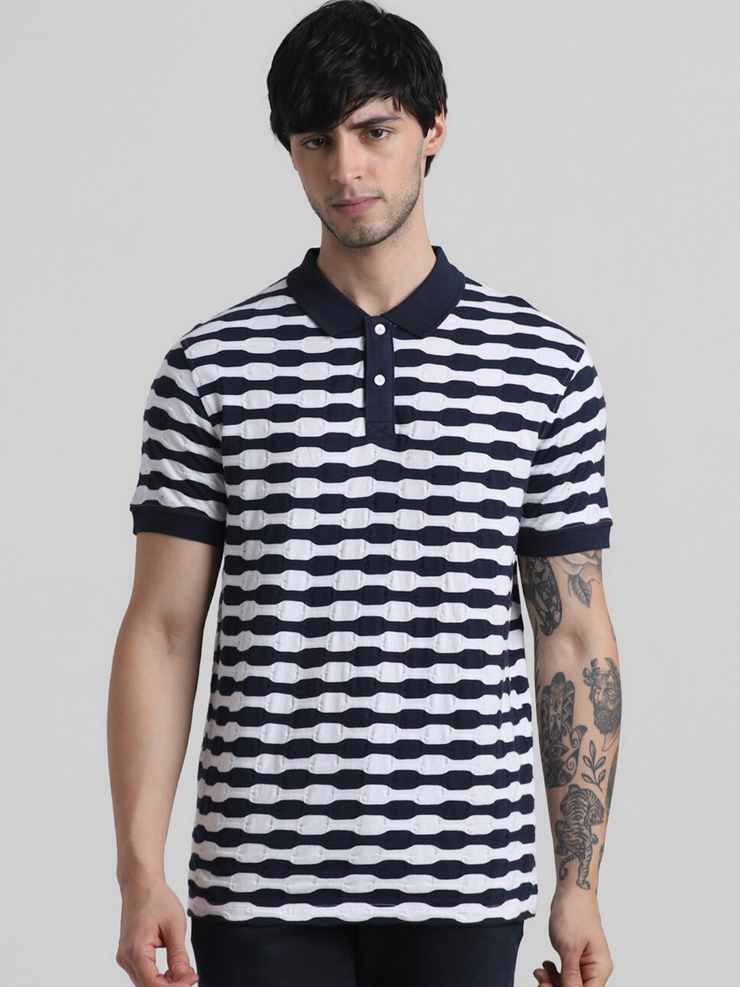 

Jack & Jones Striped Slim Fit Pure Cotton T-shirt, White