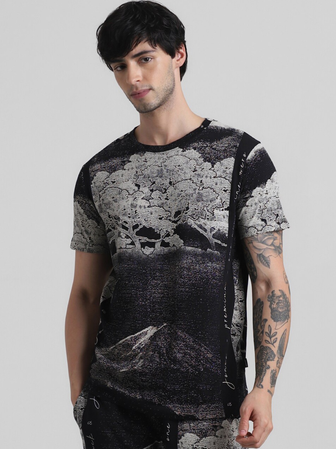 

Jack & Jones Graphic Printed Pure Cotton T-shirt, Black