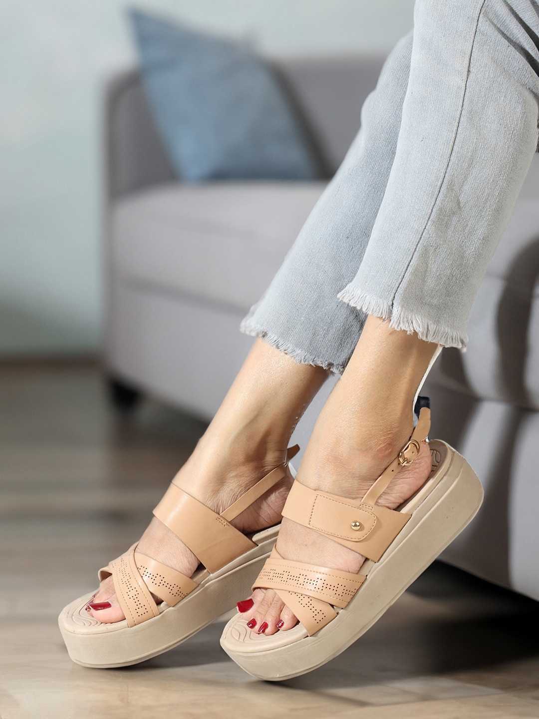 

ELLE Perforated Flatform Heels, Beige