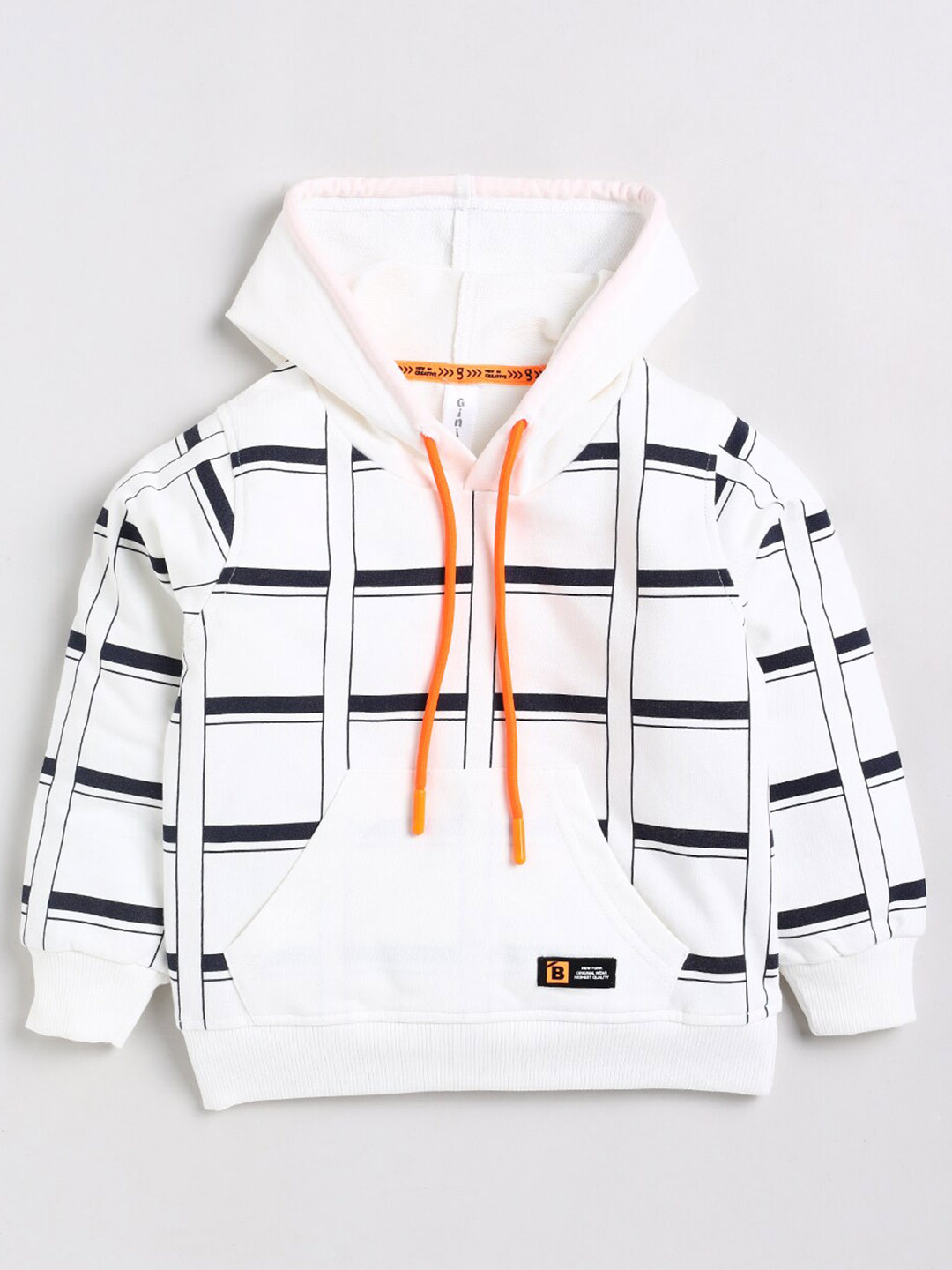 

Ginie Boys Checked Hooded Cotton Sweatshirts, White