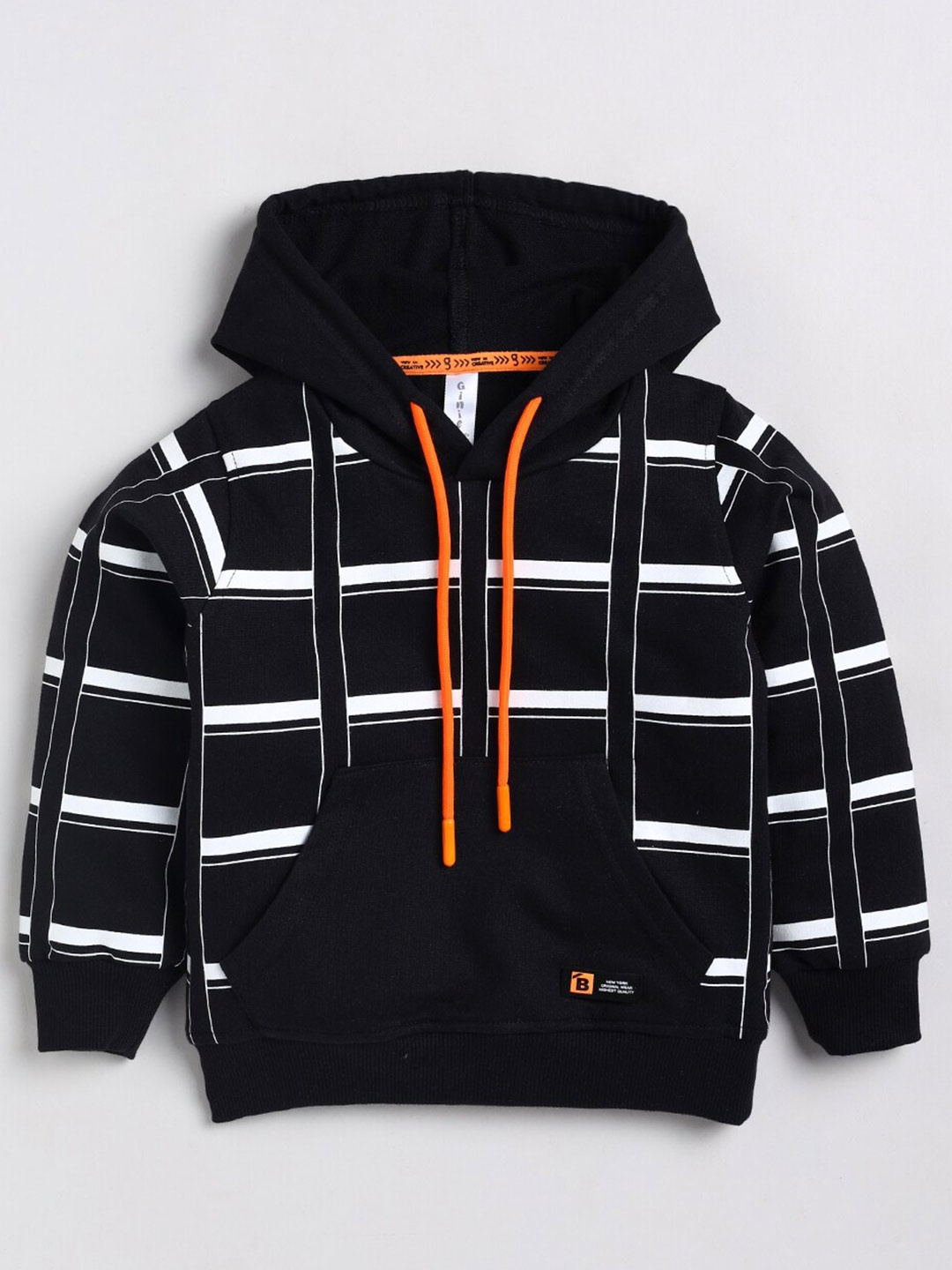 

Ginie Boys Striped Hooded Cotton Sweatshirt, Black