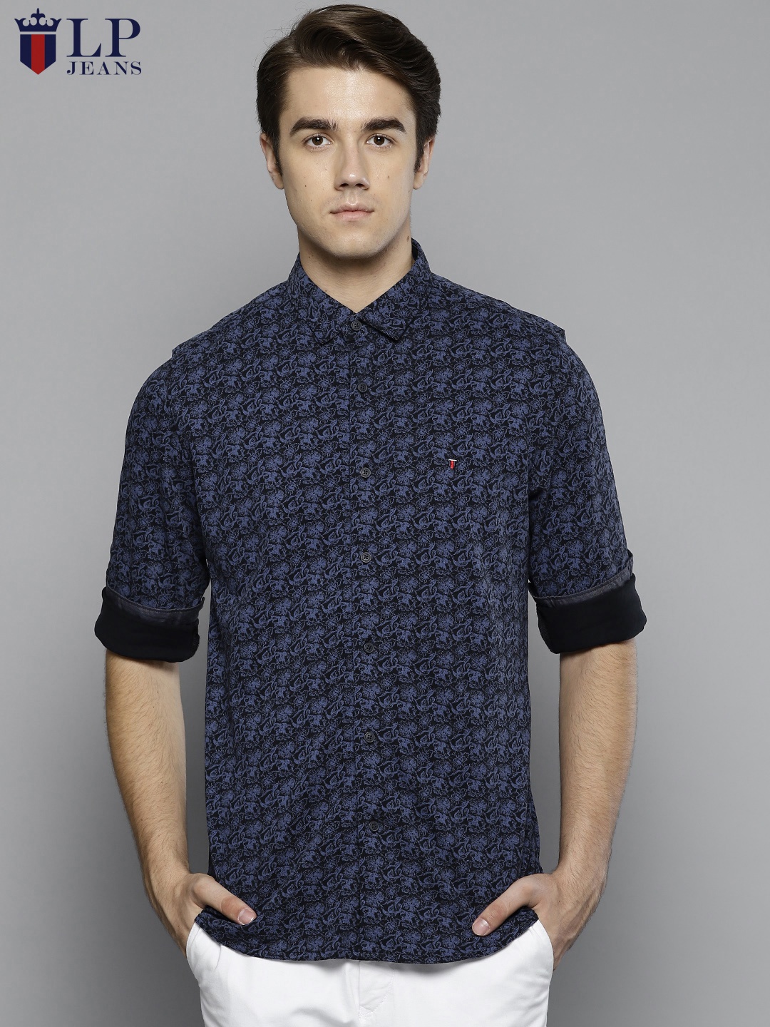 

Louis Philippe Jeans Men Blue Slim Fit Self Design Casual Shirt