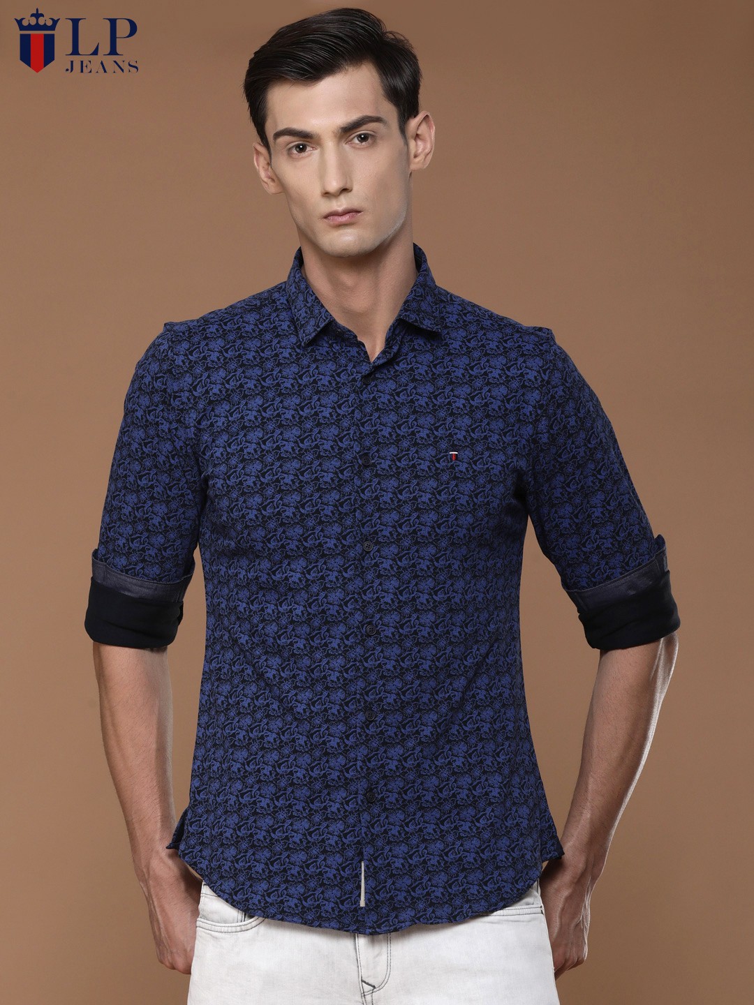 

Louis Philippe Jeans Men Blue Slim Fit Self Design Casual Shirt