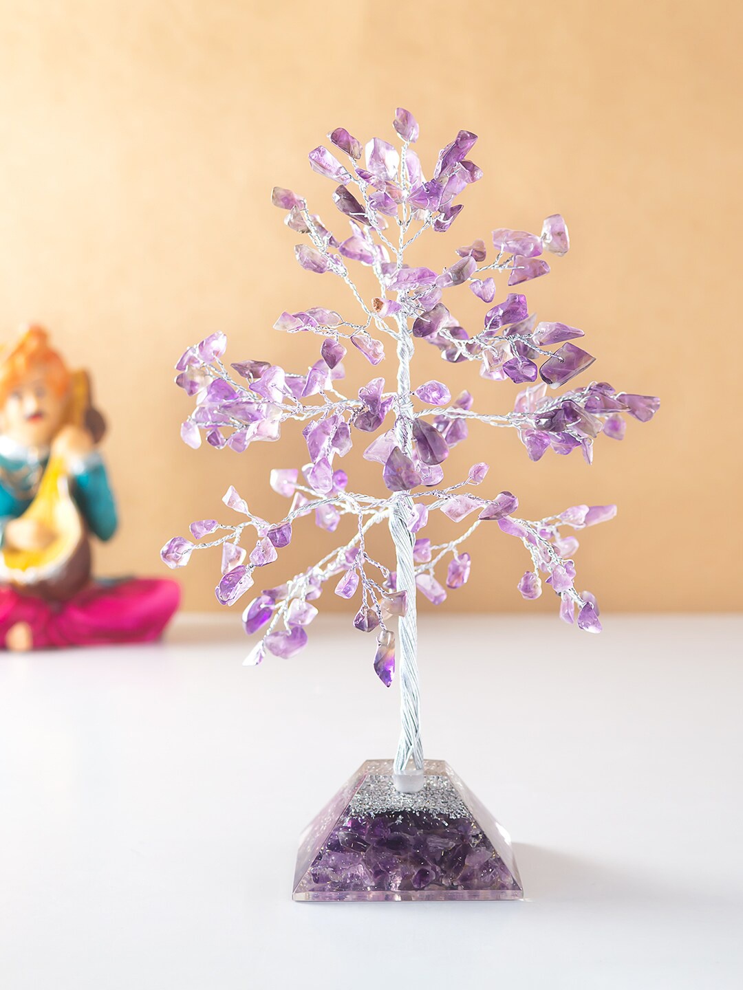 

Golden Peacock Purple & Silver-Toned Agate Stone Wish Tree Handcrafted Showpiece