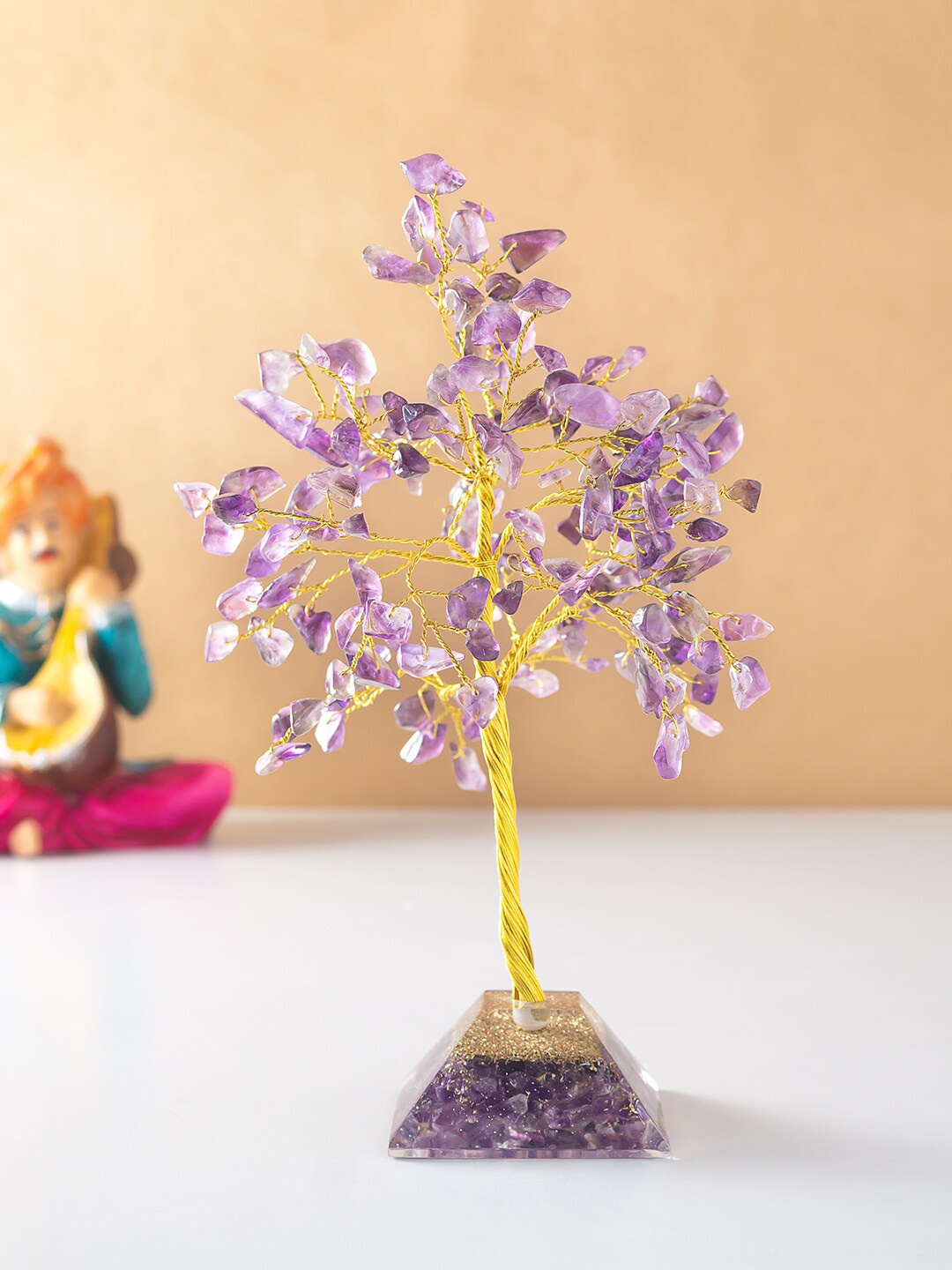 

Golden Peacock Purple & Gold-Toned Agate Stone Wish Tree Handcrafted Showpiece
