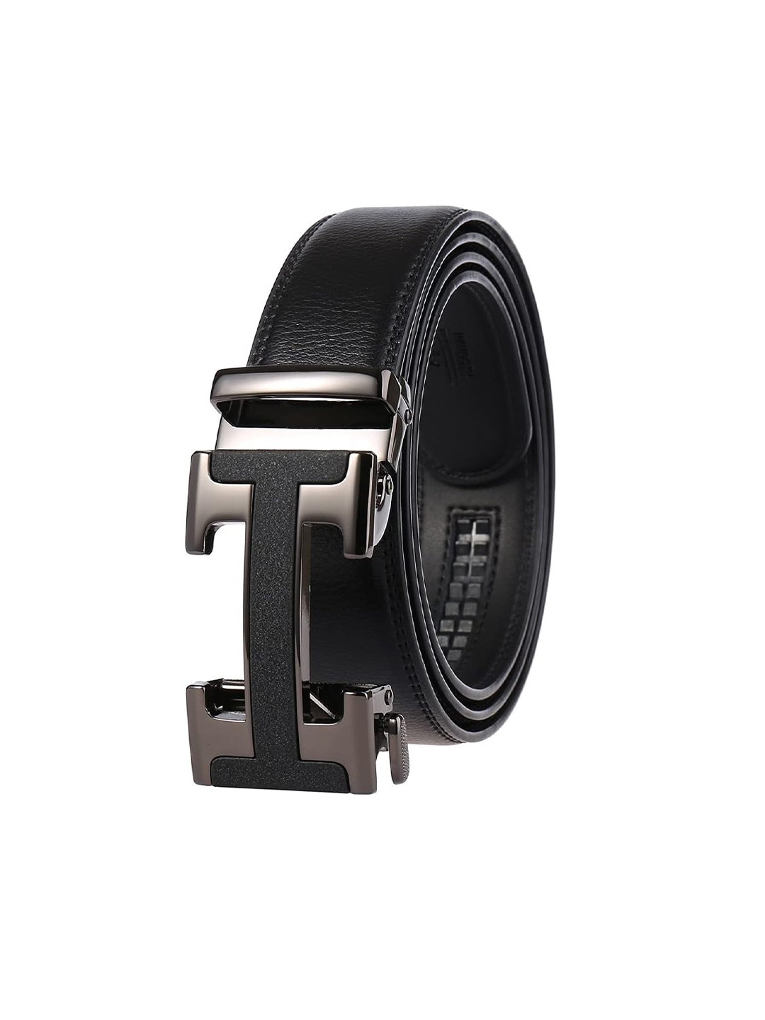 

CONTACTS Men Adjustable Autolock Buckle Leather Casual Belt, Black