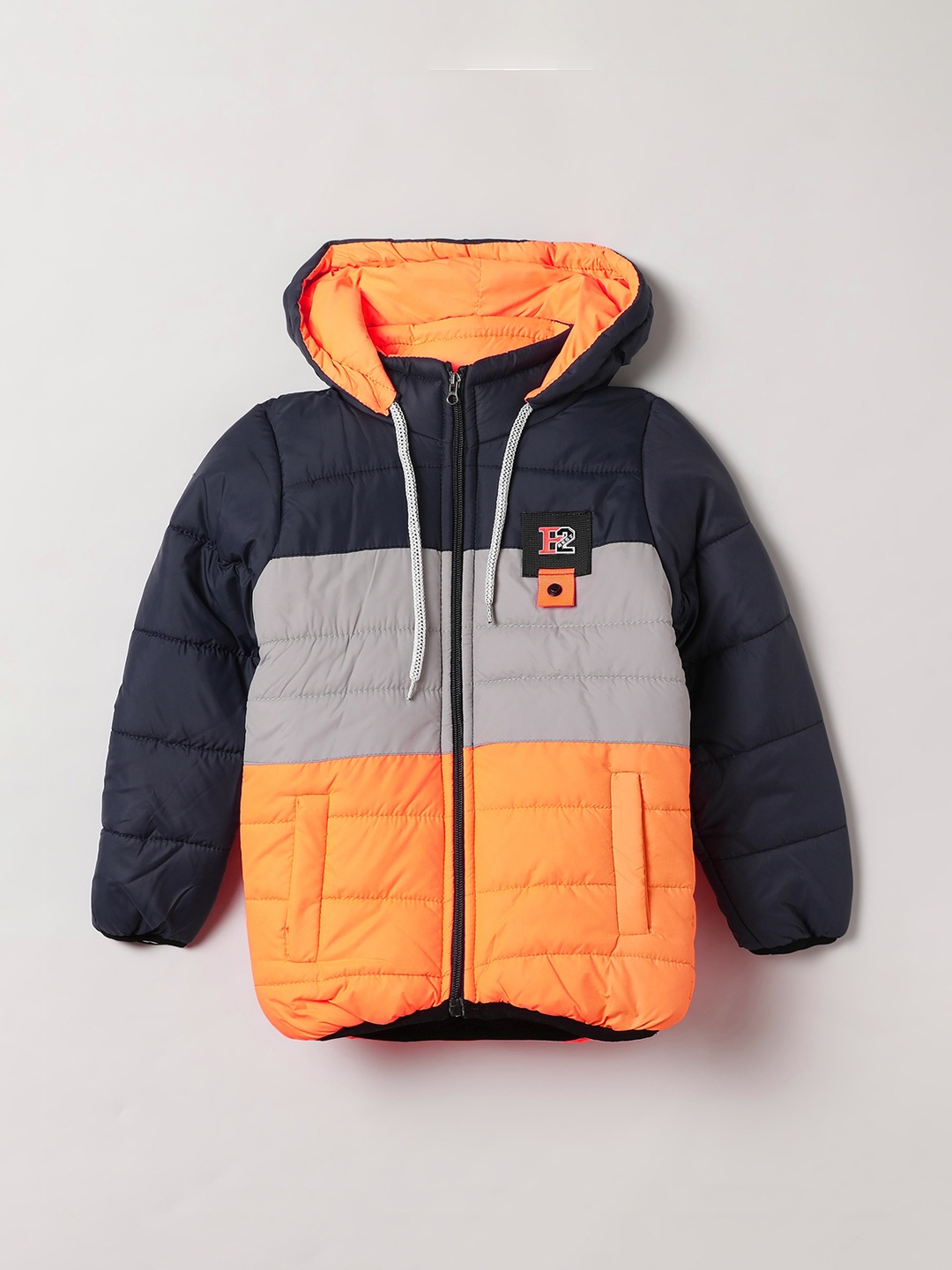 

The Boo Boo Club Boys Colourblocked Long Sleeves Lightweight Hooded Padded Jacket, Orange