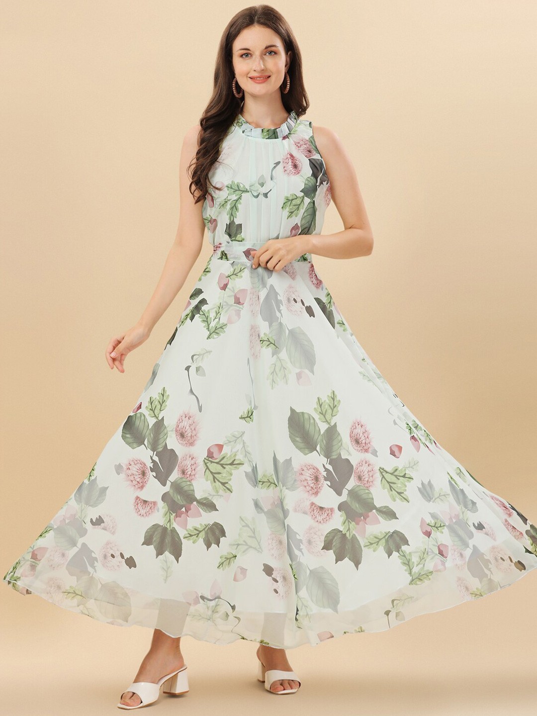 

KALINI Floral Printed Georgette Maxi Dress, White