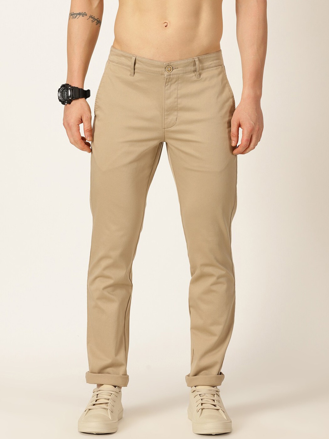 

Mast & Harbour Men Khaki Smart Easy Wash Chinos Trousers