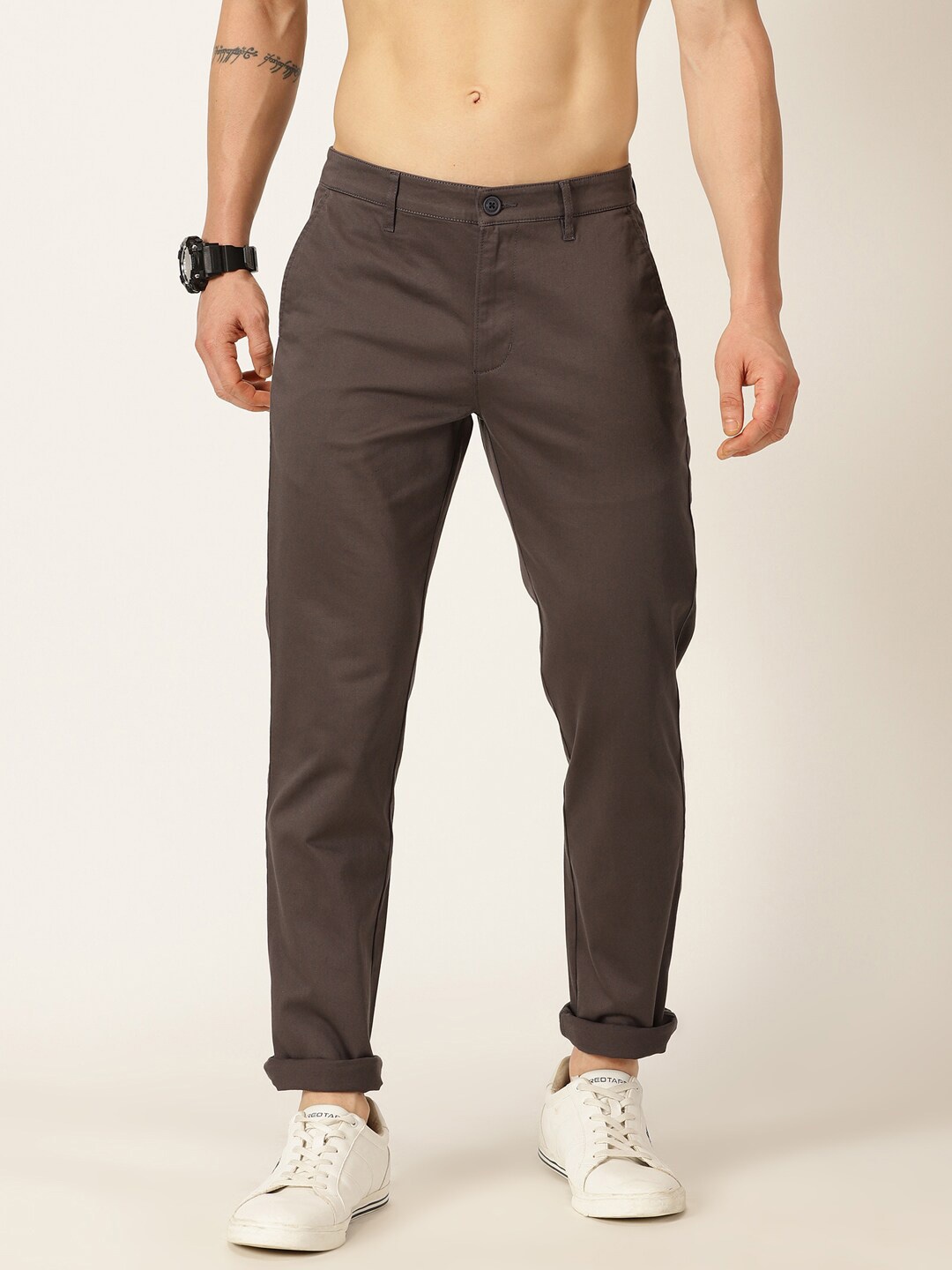 

Mast & Harbour Men Grey Smart Easy Wash Chinos Trousers