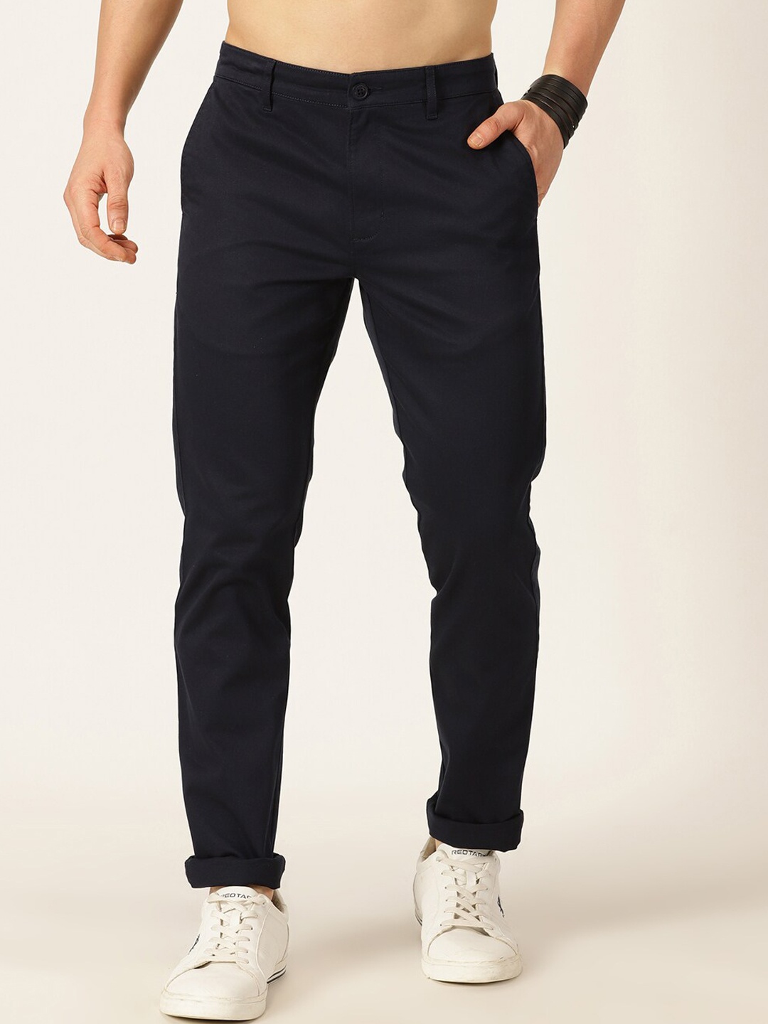 

Mast & Harbour Men Navy Blue Smart Easy Wash Chinos Trousers