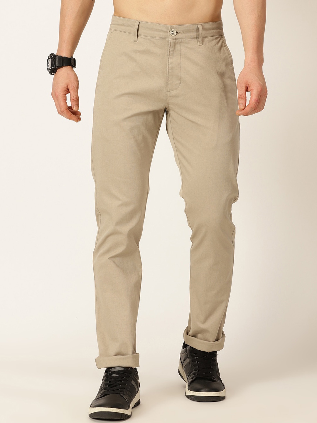 

Mast & Harbour Men Beige Smart Easy Wash Chinos Trousers