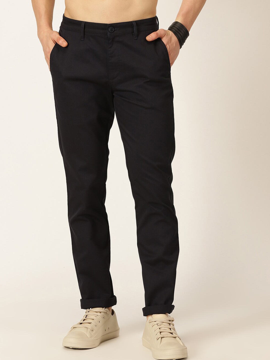 

Mast & Harbour Men Navy Blue Smart Easy Wash Regular Trousers