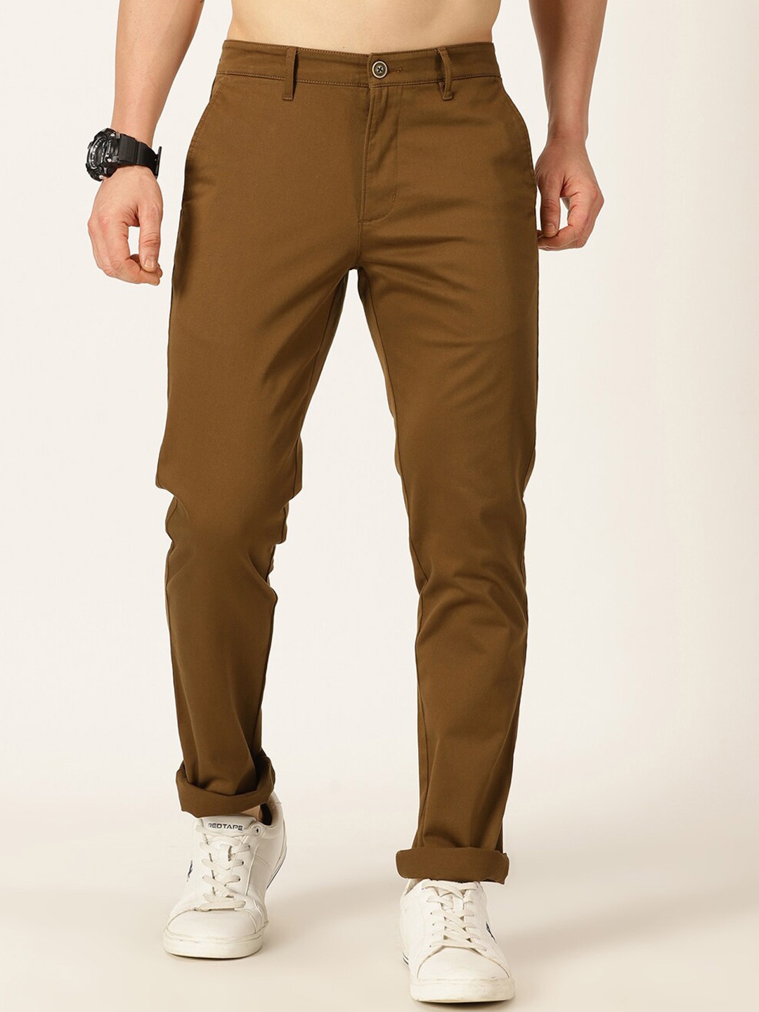 

Mast & Harbour Men Olive Smart Easy Wash Regular Trousers