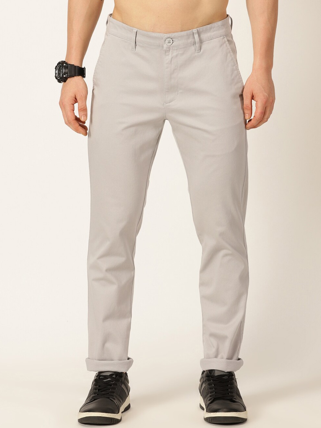 

Mast & Harbour Men Grey Smart Easy Wash Chinos Trousers