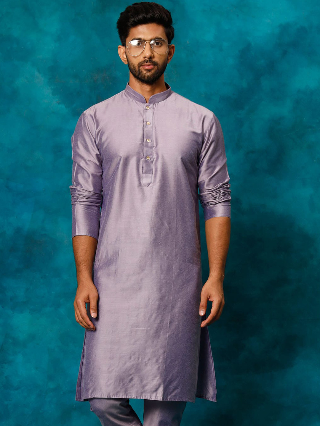 

VASTRAMAY Mandarin Collar Straight Kurta, Purple