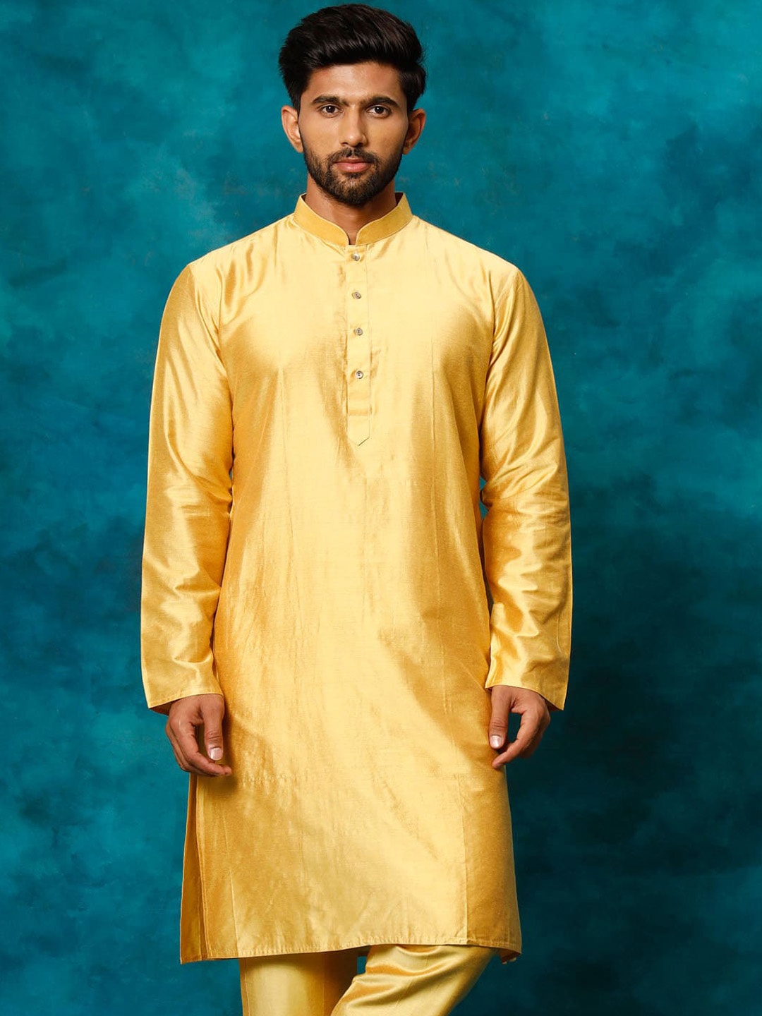 

VASTRAMAY Mandarin Collar Straight Kurta, Mustard
