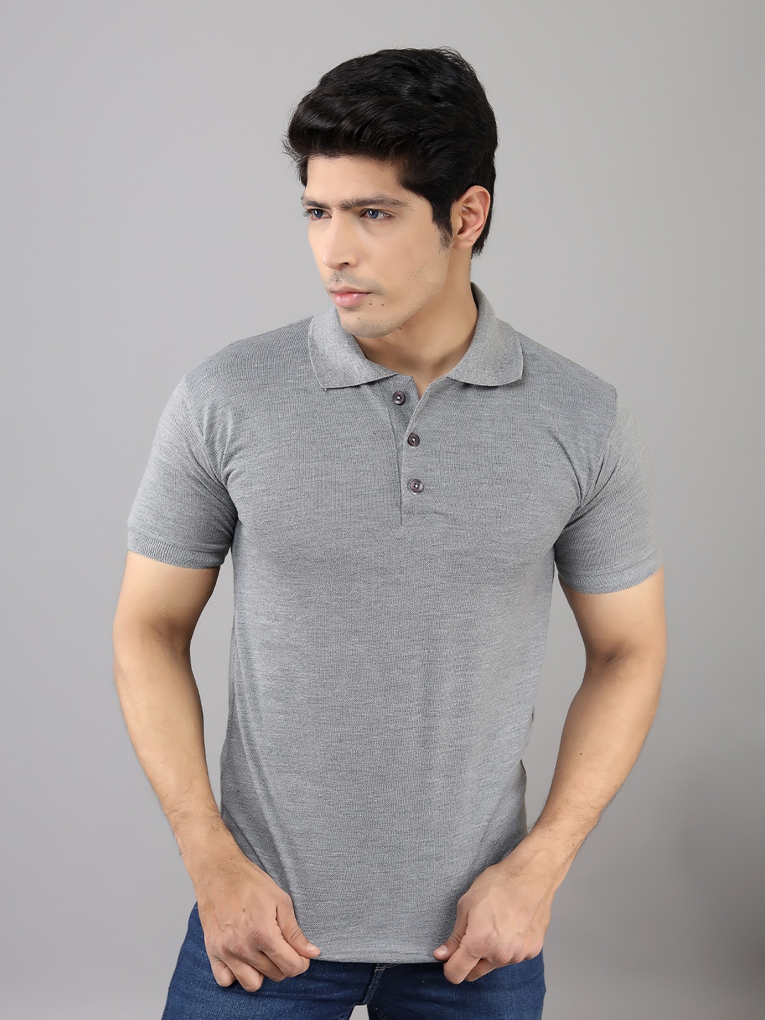 

INDIAN THREADS Regular Fit Polo Collar Short Sleeve Cotton T-shirt, Grey