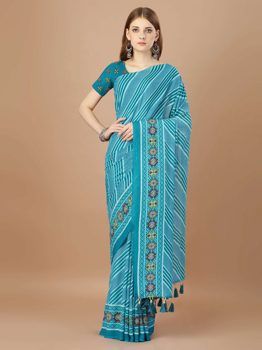 

Mitera Blue Striped Pure Georgette Saree