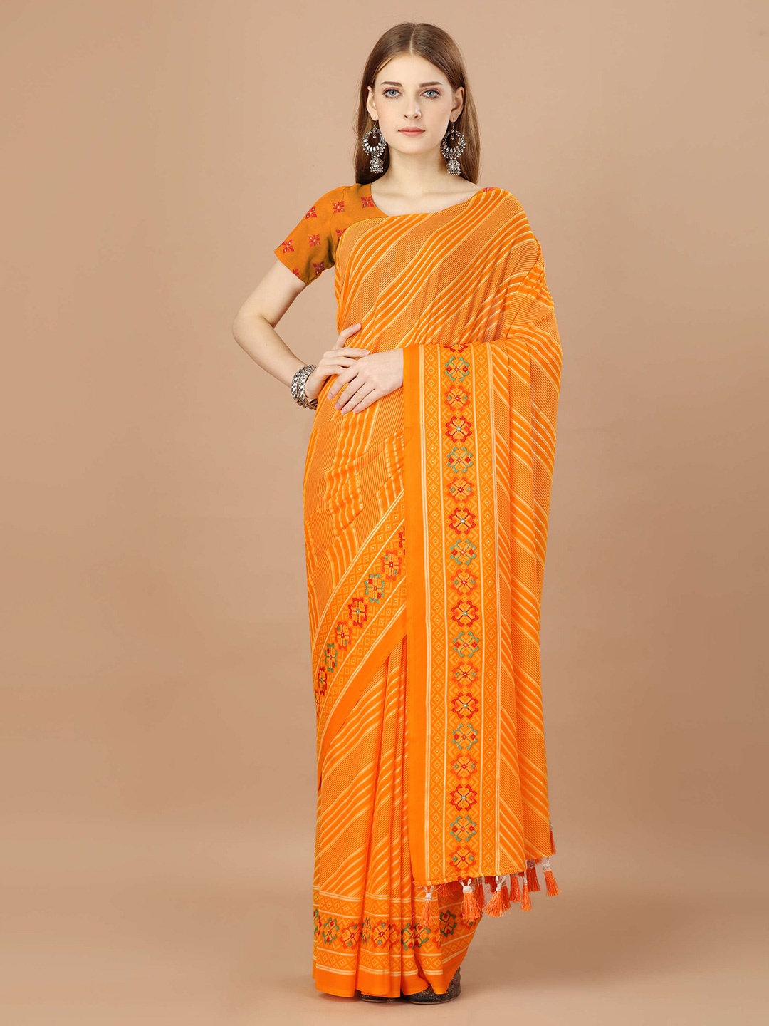 

Mitera Striped Pure Georgette Saree, Yellow