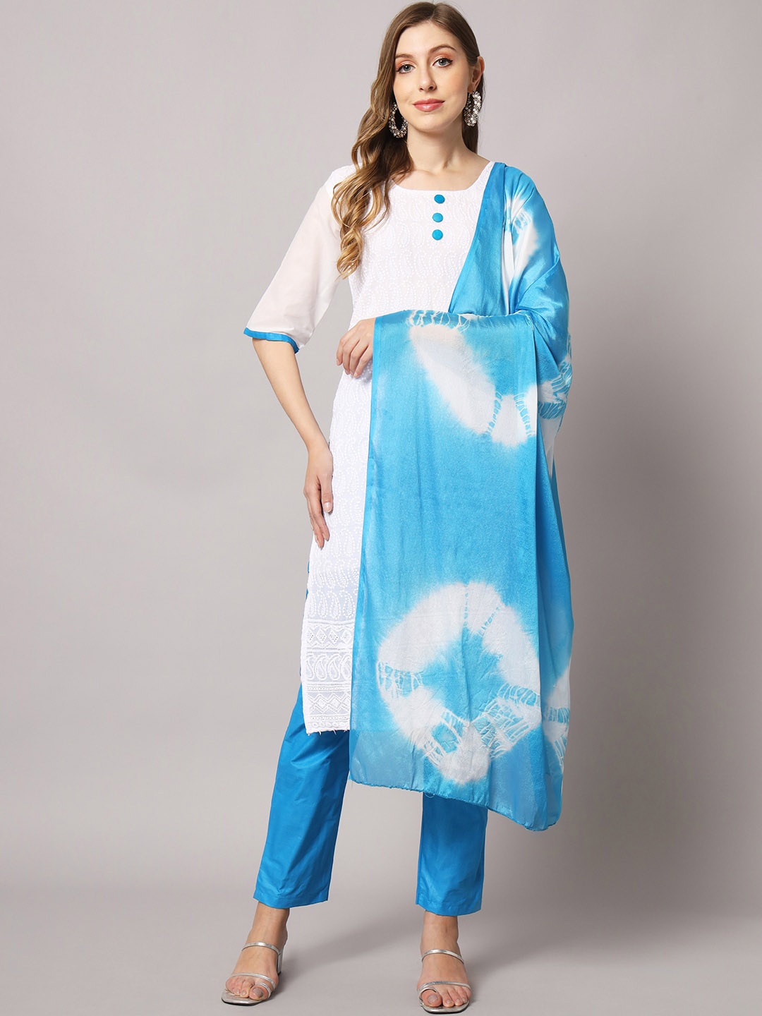 

Sun Fashion And Lifestyle Paisley Embroidered Thread Work Kurta with Pyjamas & Dupatta, Navy blue