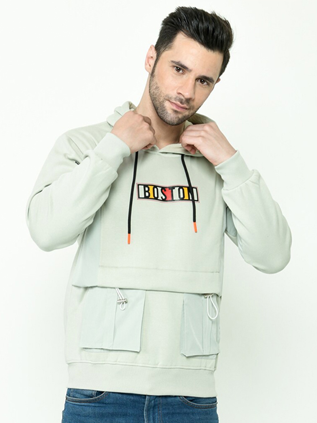 

Calizar Typography Printed Hooded Cotton Sweatshirt, Beige