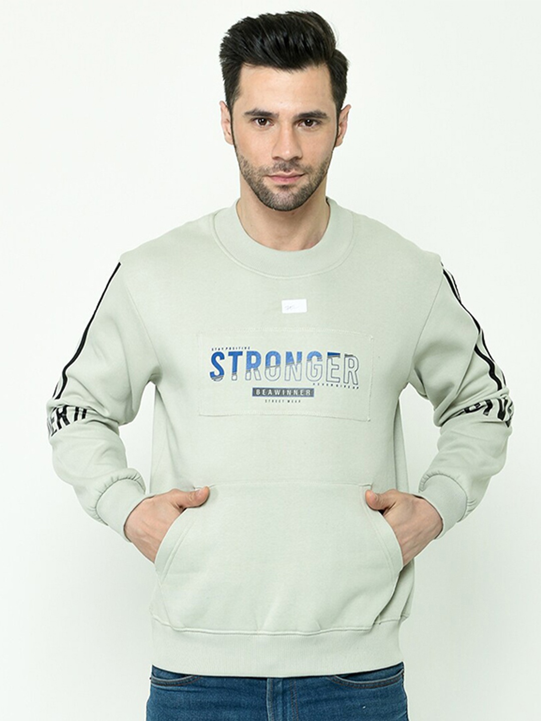 

Calizar Typography Printed Cotton Sweatshirt, Beige