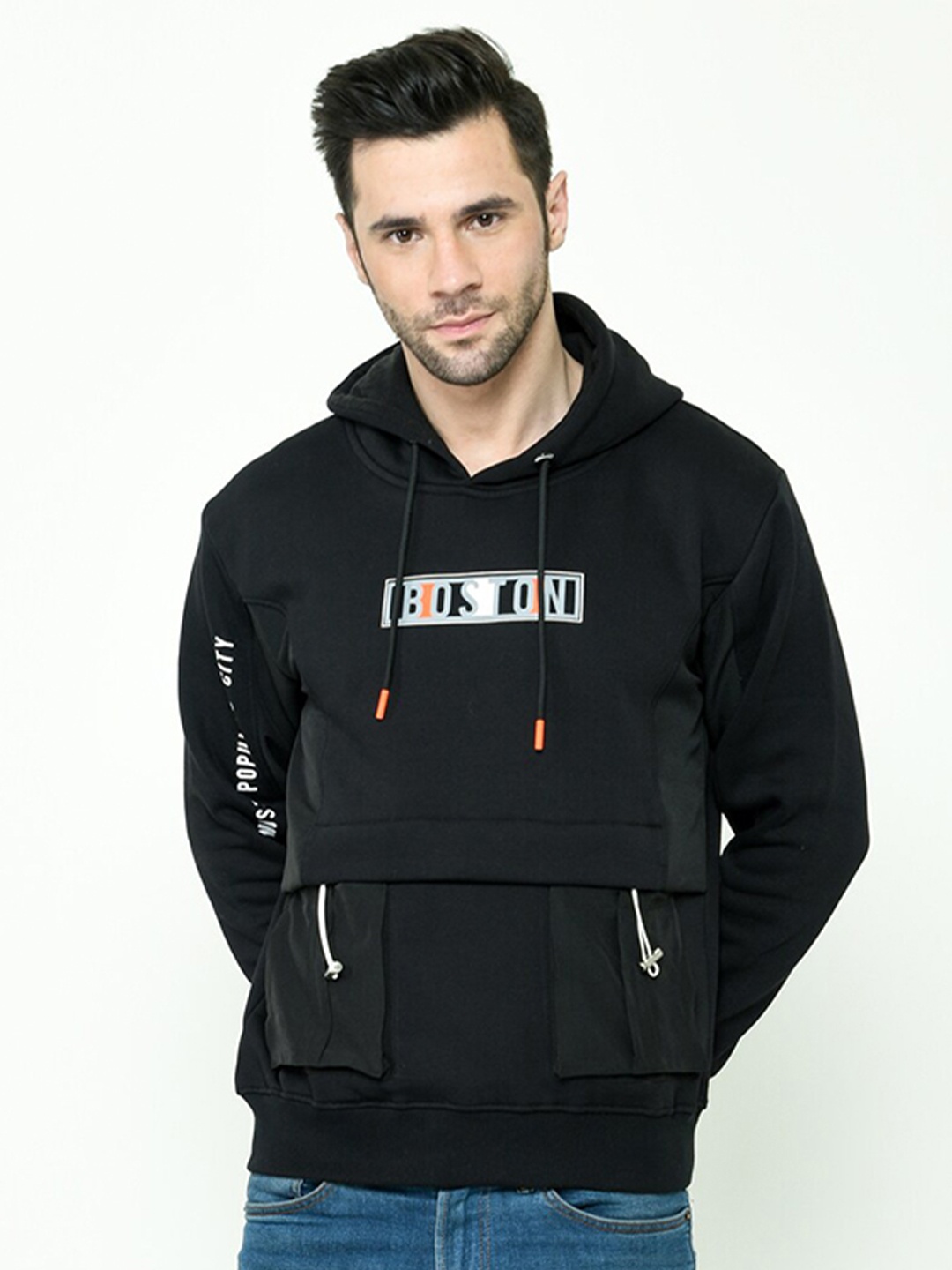 

Calizar Typography Printed Hooded Cotton Sweatshirt, Black