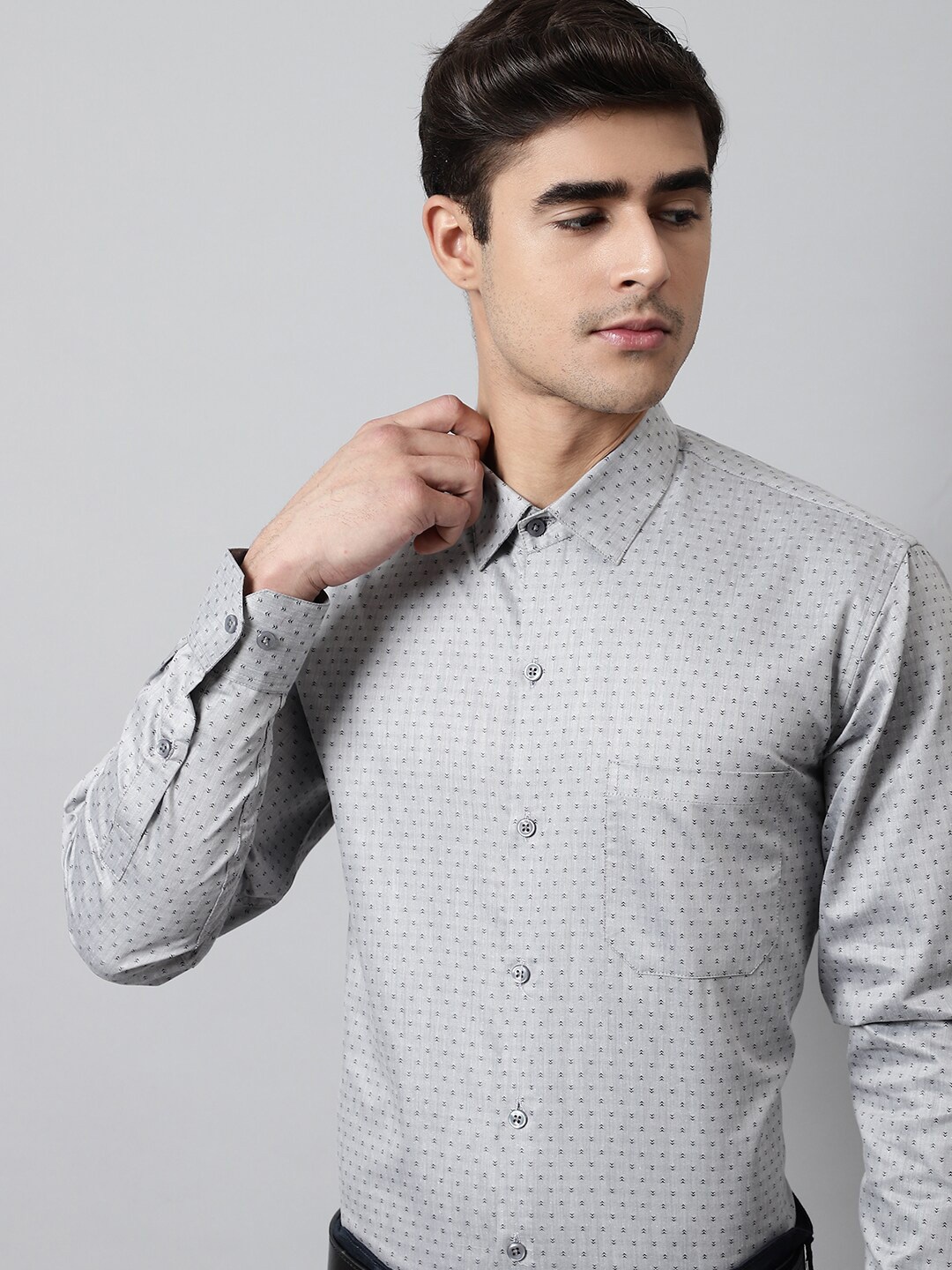 

JAINISH Micro Ditsy Printed Classic Pure Cotton Formal Shirt, Grey
