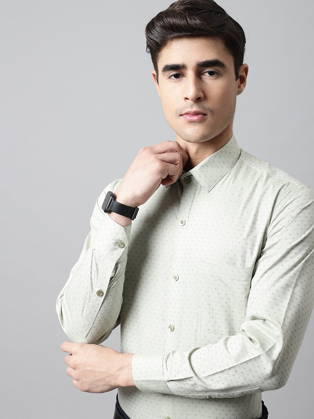 

JAINISH Classic Micro Ditsy Printed Pure Cotton Formal Shirt, Green