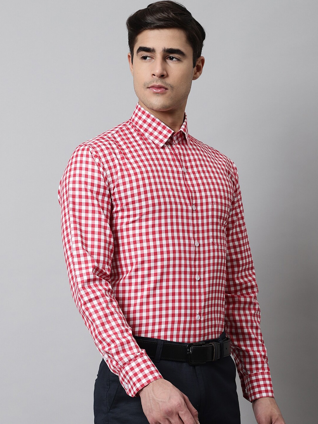 

JAINISH Classic Gingham Checks Pure Cotton Formal Shirt, Red