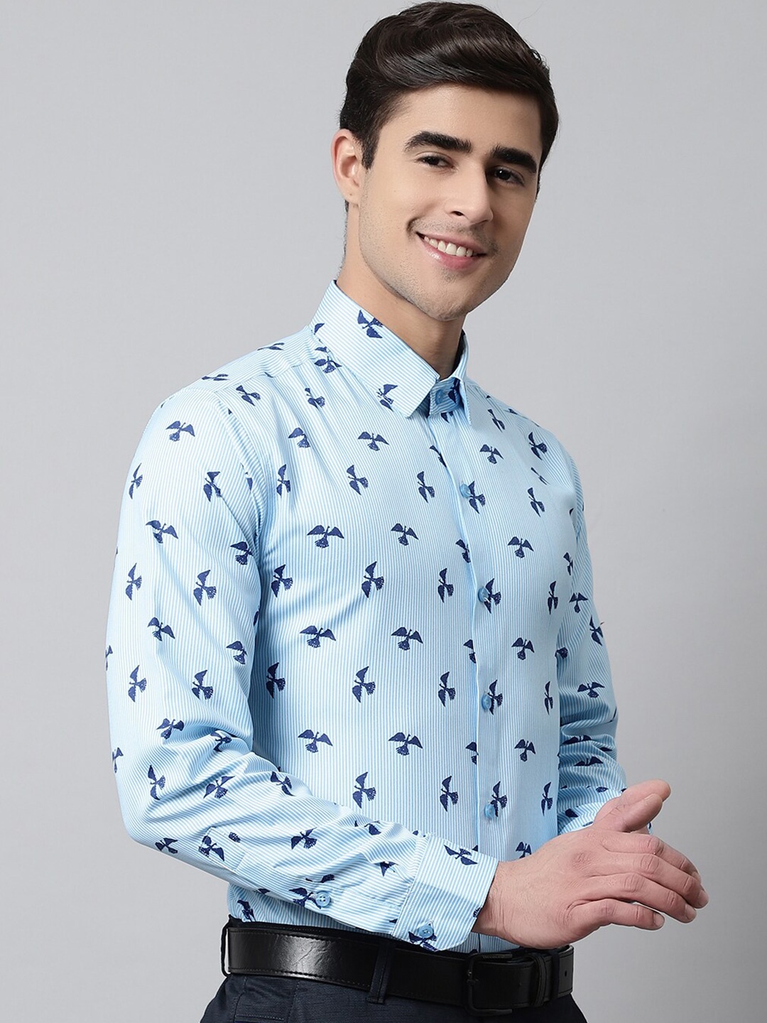 

JAINISH Classic Conversational Printed Pure Cotton Formal Shirt, Turquoise blue