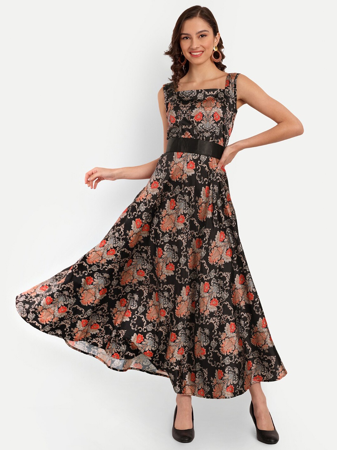 

TILISM Floral Printed A Line Maxi Dress, Black