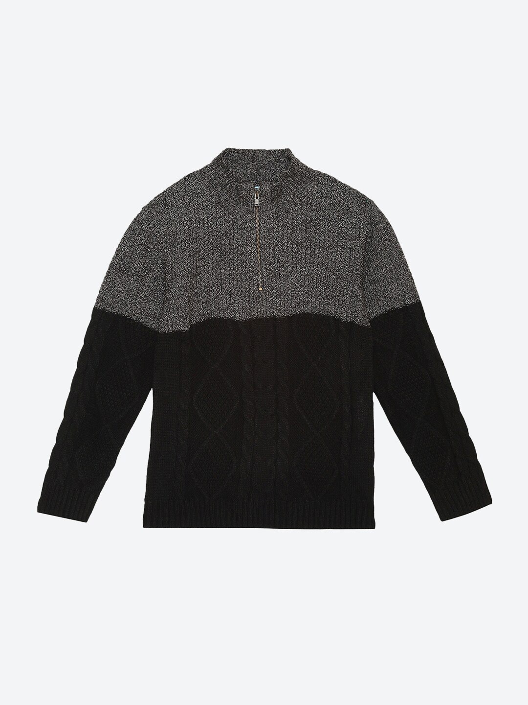 

2Bme Boys Cable Knit Self Design Half Zipper Acrylic Pullover Sweater, Black