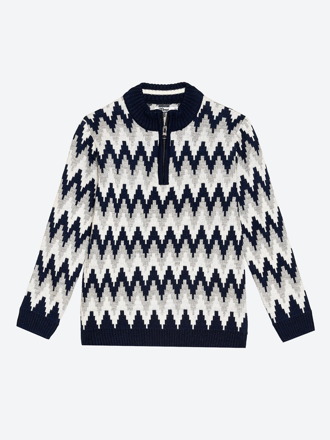 

2Bme Boys Chevron Printed Half Zipper Acrylic Pullover Sweater, Black