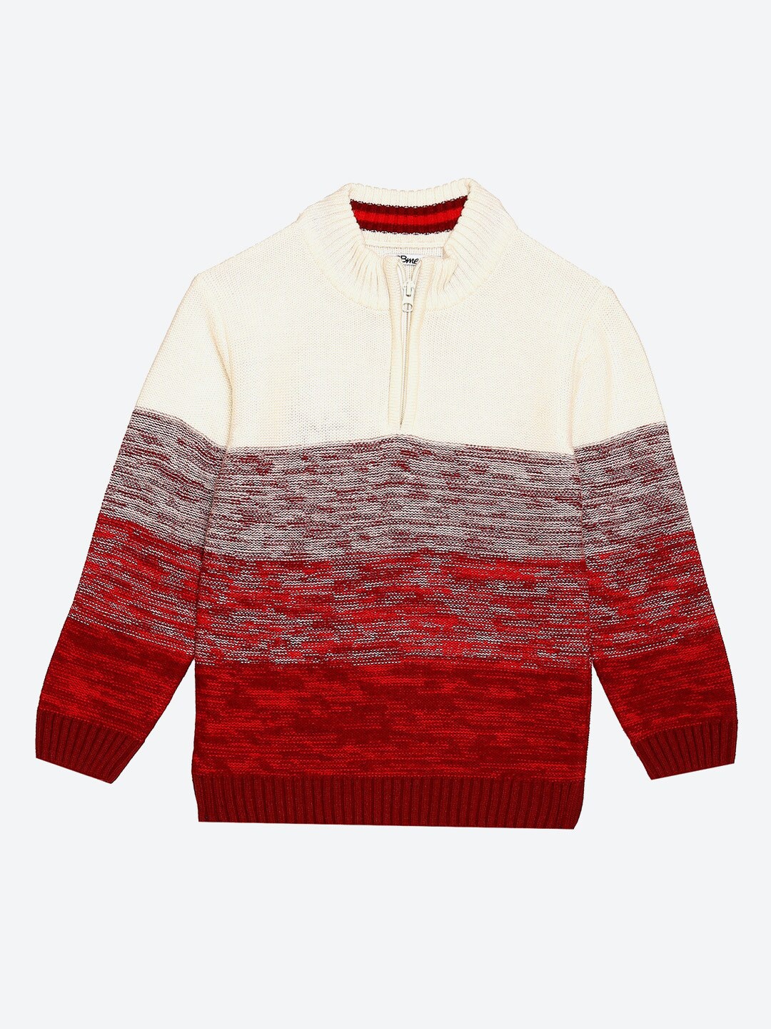 

2Bme Boys Colourblocked Half Zipper Mock Collar Acrylic Pullover Sweater, Cream