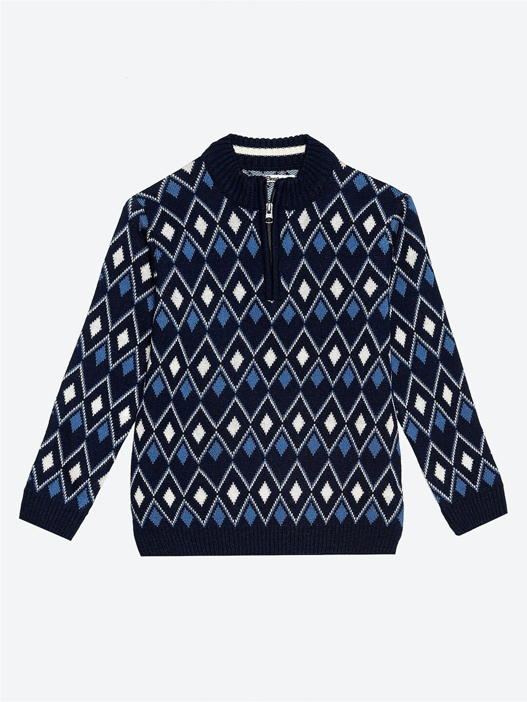 

2Bme Boys Fair Isle Printed Half Zipper Acrylic Pullover Sweater, Navy blue